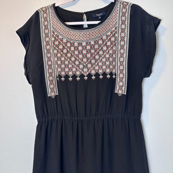 Madewell Women's Size 10 Dress Starflower Embroidered Black 100% Silk - Picture 7 of 13